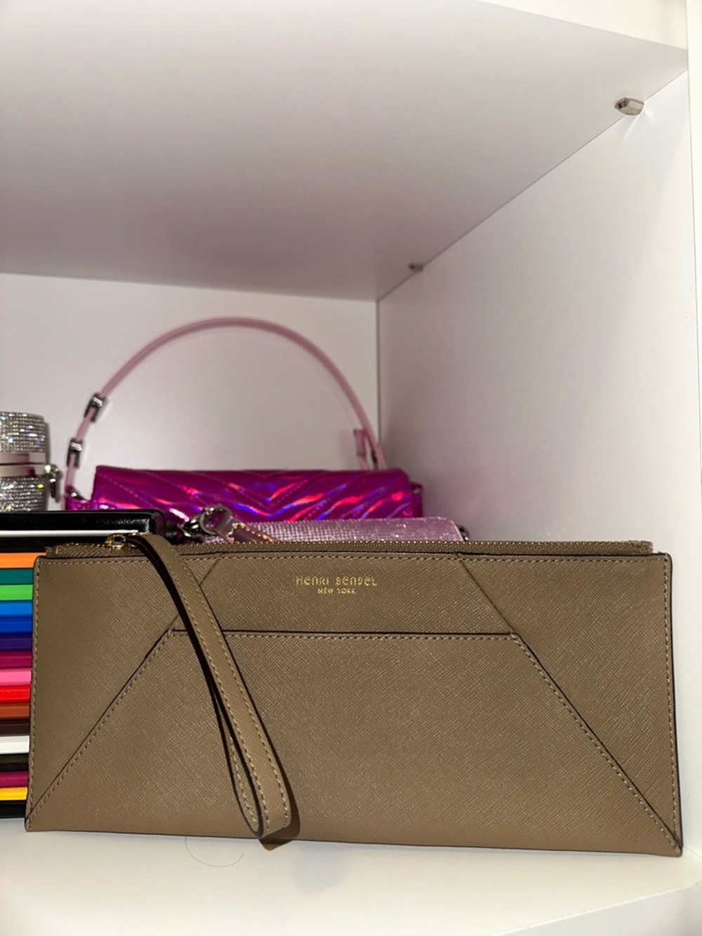 Neutral Taupe Envelope Wristlet Pouch with Wrist Strap
